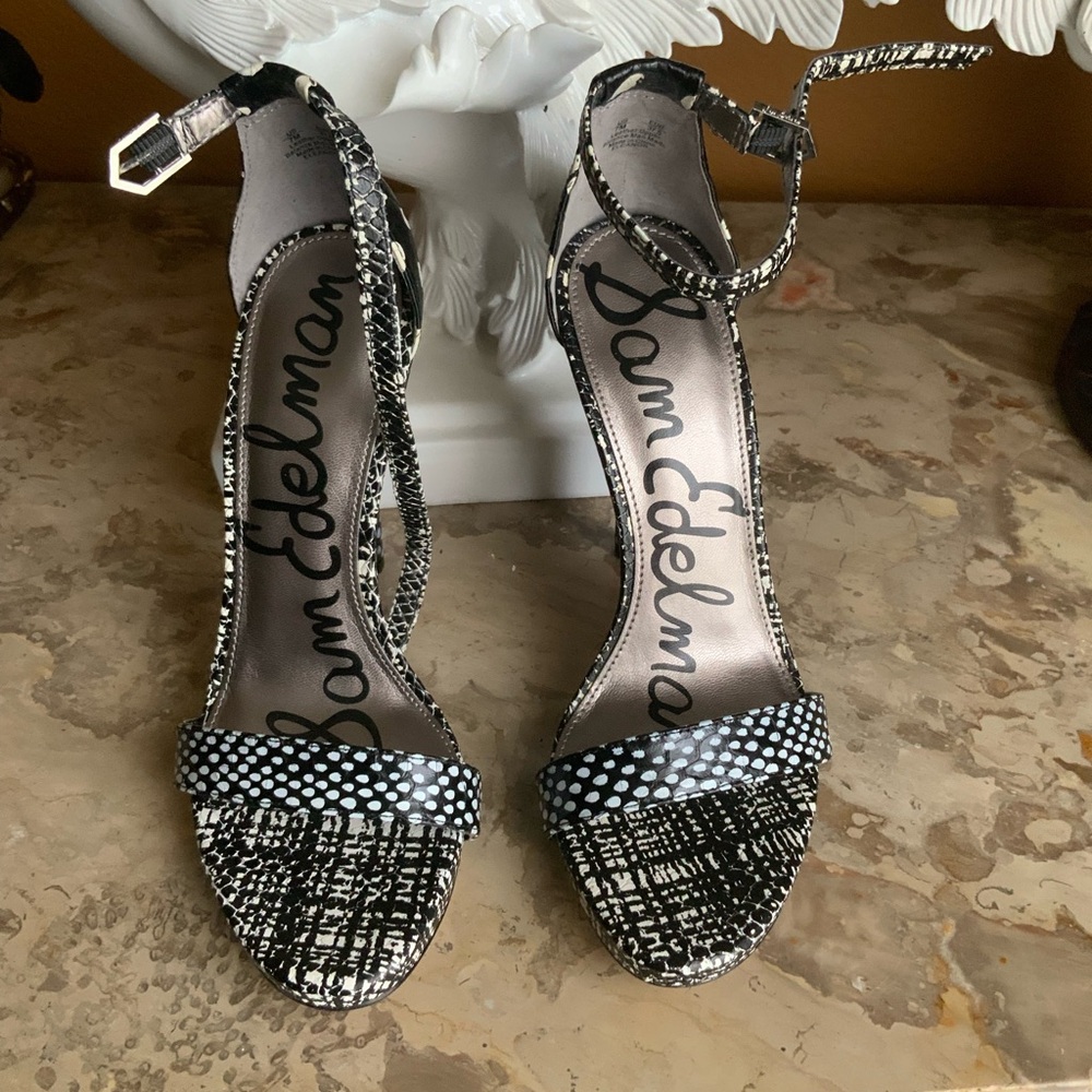 Sam Edelman - Eleanor- Black and White Tweed pattern - Heels with Ankle Strap